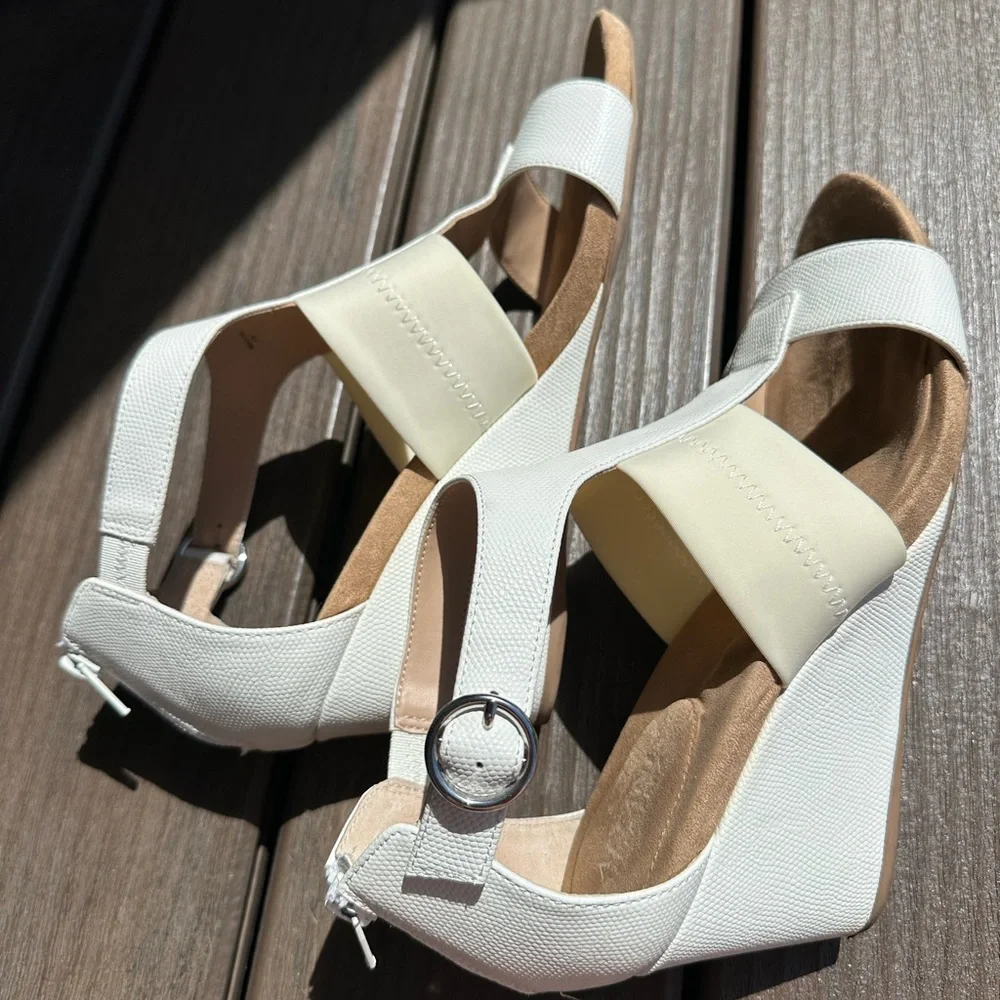 Alfani White and Cream Wedge Sandals for Women Strappy Open Toe - Picture 7 of 9